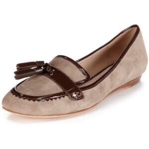 Jean-Michel Cazabat 37 Romaine Flat Loafers Clay Suede Tassel Patent Leather